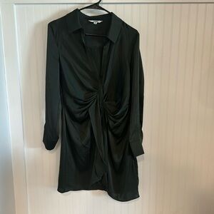 HOLIDAY DRESS Satin Green Button Up Dress